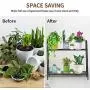 Indefree 2-Tier Metal Plant Stand - Multiple Flower Pot Holder Shelves Planter Rack Storage Organizer Display for Indoor Outdoor Garden Balcony