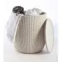 Keter Urban Knit Pouf Ottoman Set of 2 with Storage Table for Patio and Room Décor-Perfect for Balcony, Deck, and Outdoor Seating, Cream & Taupe