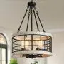 TZOE White Oak Wood Color&Black Metal Finish 4-Light Chandeliers for Dining Rooms,Farmhouse Drum Chandelier,Rustic Small Pendant Light TZOE White Oak Wood Color&Black Metal Finish 4-Light Chandeliers for Dining Rooms,Farmhouse Drum Chandelier,Rustic Small Pendant Light
