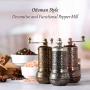 Decorative Black Pepper Grinder, Refillable Turkish Spice Mill with Adjustable Coarseness, Manual Pepper Mill with Handle, Spice Grinder Metal with Hand Crank, Copper