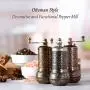 Decorative Black Pepper Grinder, Refillable Turkish Spice Mill with Adjustable Coarseness, Manual Pepper Mill with Handle, Spice Grinder Metal with Hand Crank, Copper
