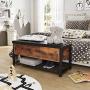 VASAGLE Industrial Storage Bench, Shoe Bench, Bed End Stool with Padded Seat and Metal Shelf, Storage Chest, Sturdy Steel Frame,Hallway, Living Room, Rustic Brown and Black ULSB47BX