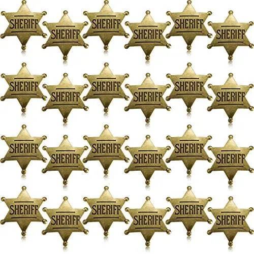 WILLBOND 24 Pieces Metal Sheriff Badge Bronze Western Cowboy Badge Deputy Sheriffs Toy Badges for Halloween and Party Favors Costume Prop(24 Pieces)