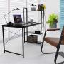 Desk with 3 Tier On Top & Below Desk Shelving | Home Office Computer Desk | Metal & Wood Industrial Style | 3 Shelf Modern Desk Shelving (Black)