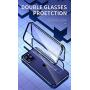 HENGHUI Case Compatible with iPhone 12 Pro Case iPhone 12 Clear Glass Magnetic Case ，Aluminum Metal Bumper Full-Body Protecive Cover Built-in Screen Protector (Blue)