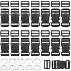 BTNOW Plastic Side Release Buckles 15 Pieces 1 Inch Flat Shape Brand 15 Pieces Tri-Glide Slides for 1 Inch Webbing Strap