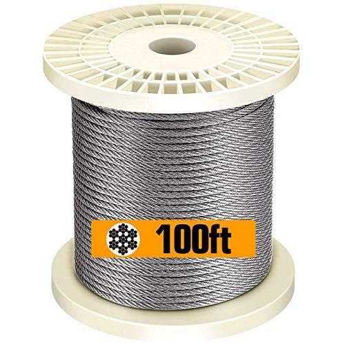 TOYELIU T316-Stainless Steel 1/8 Aircraft Wire Rope for Cable Deck Railing Kit,Non-Magnetic Marine Grade(100ft)