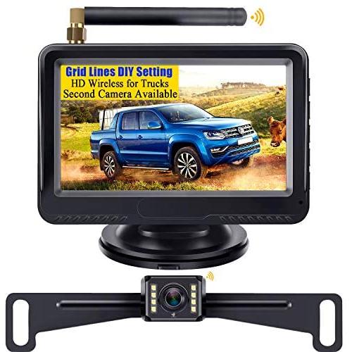 LeeKooLuu F08 HD Digital Wireless Backup Camera and 4.3 Monitor System for Cars/Trucks/ATVs/SUVs/UTVs/Can-Am IP69 Waterproof 8 LED Light Night Vision Rear/Front View with Grid Lines DIY Setting