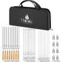 Morole Skewers for Grilling, 33PCS Metal Kabob Skewers Set with Marshmallow Roasting Sticks Smores Sticks BBQ Forks, 16-Inch Reusable Stainless Steel Skewers Set for Meat Chicken Shrimp Vegetable