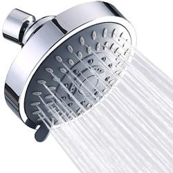 Shower Head High Pressure Rain Fixed Showerhead Rainfall 5-Setting with Adjustable Metal Swivel Ball Joint - Relaxed Shower Experience Even at Low Water Flow & Pressure Aisoso