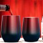 Insulated Wine Tumbler with Lid, Deedro 12 oz Double Wall Vacuum Insulated Wine Cup with Straws and Brushes, Stemless Stainless Steel Wine Glass for Drinks, 4 Pieces (Glitter Red and Greenish Blue)