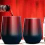 Insulated Wine Tumbler with Lid, Deedro 12 oz Double Wall Vacuum Insulated Wine Cup with Straws and Brushes, Stemless Stainless Steel Wine Glass for Drinks, 4 Pieces (Glitter Red and Greenish Blue)