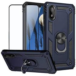 TJS Phone Case Compatible with Samsung Galaxy A10E 5.8'' (Not Fit Galaxy A10/M10), with [Full Coverage Tempered Glass Screen Protector] Resistant Defender Metal Ring Magnetic Support Cover (Blue)