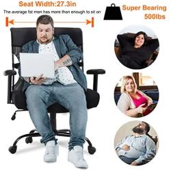 Big and Tall Office Chair 500lbs Wide Seat Desk Chair Ergonomic Computer Chair Task Rolling Swivel Chair with Lumbar Support Armrest Adjustable Mesh Chair for Adults Women, Black