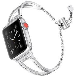 Secbolt Bling Bands Compatible with Apple Watch Band 38mm 40mm iWatch SE Series 6/5/4/3/2/1, Women Dressy Metal Jewelry Bracelet Bangle Wristband Stainless Steel, Silver