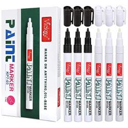 Paint Pens Black White Permanent Marker for Rock, Stone, Ceramic, Metal, Glass, Wood, Set of 6 Fine Point Oil Based Marker High Volume Ink for DIY Craft Quick Dry Christmas Gift