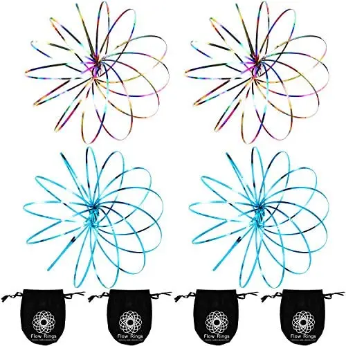 Jovitec 4 Pieces Flow Ring 3D Spinner Ring Spring Bracelet Arm Toy for Teens Adults Games Spinning Metal Globe Slides Down Arms (Blue, Rainbow Color) Jovitec 4 Pieces Flow Ring 3D Spinner Ring Spring Bracelet Arm Toy for Teens Adults Games Spinning Metal Globe Slides Down Arms (Blue, Rainbow Color)