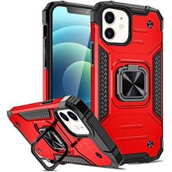 Charlam Compatible with iPhone 12 Pro Max Case 6.7'' 2020 for Women Men, Sleek Durable Dual Layer Shock Absorption Case Cover with Metal Ring Kickstand, Red