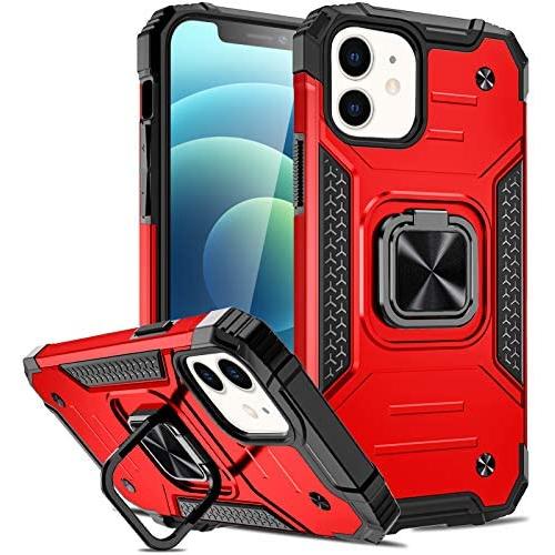 Charlam Compatible with iPhone 12 Pro Max Case 6.7'' 2020 for Women Men, Sleek Durable Dual Layer Shock Absorption Case Cover with Metal Ring Kickstand, Red