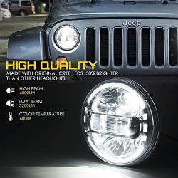 Xprite 7 Inch CREE LED Headlights DOT Approved for Jeep Wrangler JK LJ CJ TJ Hummber H1 H2 1997-2018, with High/Low Beam, Halo DRL Round Headlamps