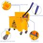 TryE 5 Gallon Yellow Mop Bucket with Wringer 21Qt Plastic Combo Bucket with Metal Handle and Wheels for Cleaning Floor