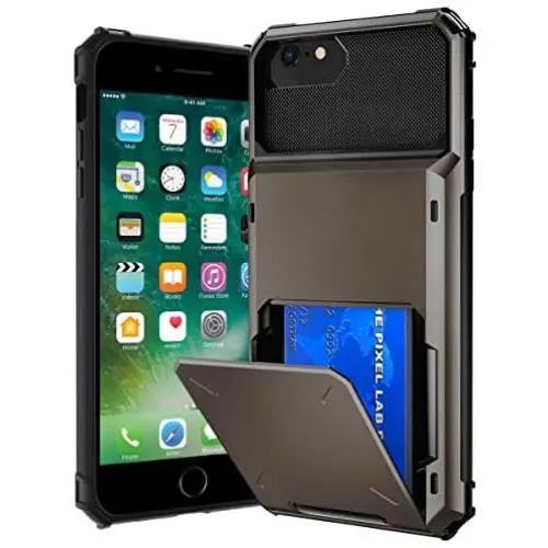 VEGO Compatible for iPhone SE 2nd Generation Case, iPhone 6 6s 7 8 Case, Wallet Card Holder Dual Layer Slot Hidden Flip Back Pocket Hybrid Hard Shell Back Rubber Bumper Cover Case 4.7 inch, Gun Metal