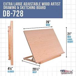 US Art Supply Extra Large Adjustable Wood Artist Drawing & Sketching Board 26'' Wide x 21'' Tall