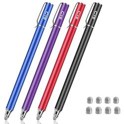 Bargains Depot New 5mm High-Sensivity Fiber Tip Capacitive Stylus Dual-tip Universal Touchscreen Pen for All Tablets & Cell Phones with 8 Extra Replaceable Fiber Tips (4 Pieces, Black/Blue/Purple/Red)