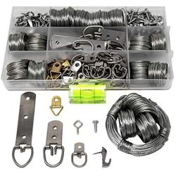 LuckyBeeBo Picture Wire Hanging Kit 100+ Pieces - D-Ring, Screws, Hanging Hooks,Level. Supports up to 50 lbs (120 Feet) Stainless Steel Wire Hanger | Comes with Solid Box