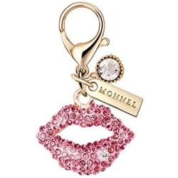 MC61 New Arrival Adorable Pink Crystal Kiss Lip Lobster Clasp Charm Pendant with Pouch Bag (1 Piece)