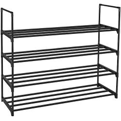 DazHom 4-Tier Shoe Rack, Shoe Racks Storage Organizer Closet, Metal Cabinet Stackable Shoe Rack Tower, Space Saving Organizer Shoe Shelf Durable Holds 20 Pairs, Black