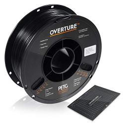 OVERTURE PETG Filament 1.75mm with 3D Build Surface 200 x 200 mm 3D Printer Consumables, 1kg Spool (2.2lbs), Dimensional Accuracy +/- 0.05 mm, Fit Most FDM Printer, Black