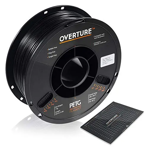 OVERTURE PETG Filament 1.75mm with 3D Build Surface 200 x 200 mm 3D Printer Consumables, 1kg Spool (2.2lbs), Dimensional Accuracy +/- 0.05 mm, Fit Most FDM Printer, Black