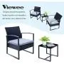 Viewee 3 Pieces Patio Rattan Sets, Modern Outdoor Furniture with 2 PE Rattan Chairs, 2 Thicker Cushions and 1 Square Metal Side Table for Indoor and Outdoor Porches, Decks and Balconies Viewee 3 Pieces Patio Rattan Sets, Modern Outdoor Furniture with 2 PE Rattan Chairs, 2 Thicker Cushions and 1 Square Metal Side Table for Indoor and Outdoor Porches, Decks and Balconies