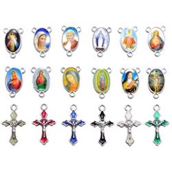 Yaoding 30sets Mix Picture Rosary Cross and Center Sets for Rosary Bead Necklace Makings, Alloy Crucifix Cross Pendants and Oval Picture Links