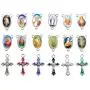 Yaoding 30sets Mix Picture Rosary Cross and Center Sets for Rosary Bead Necklace Makings, Alloy Crucifix Cross Pendants and Oval Picture Links