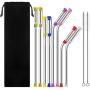 8 pcs Stainless Steel Straws with 8 Dust-proof Cover, SENHAI Bent + Straight Metal Drink Straw with Silicone Silencers Cap & 2 Brushes for 30 20 Ounce YETI Rambler Cup RTIC Ozark Trail