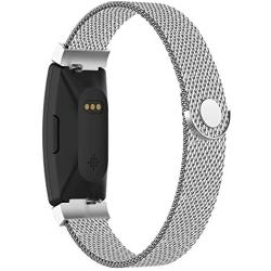 POY Compatible with Fitbit Inspire Hr Bands, Stainless Steel Replacement for Fitbit Inspire and Ace 2 Metal Loop Bracelet Sweatproof Wristbands for Women Men Silver Small