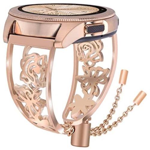 VIGOSS Metal Bracelet Compatible with Galaxy Watch 42mm Bands Rose Gold Women 20mm Luxury Stainless Steel Jewelry Floral Hollow Bangle for Samsung Galaxy Watch 42mm R810/Galaxy Watch Active 40mm R500