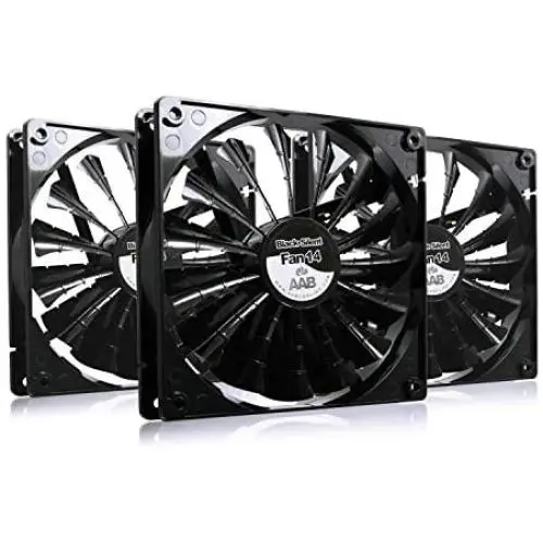 AAB Cooling Black Silent Fan 14 - Silent and Efficient 140mm Fan with 4 Anti-Vibration Pads, PC Fan, Cooling Fan, 12V, Airflow Fan, Silent PC Fan - Value Pack 3 Pieces AAB Cooling Black Silent Fan 14 - Silent and Efficient 140mm Fan with 4 Anti-Vibration Pads, PC Fan, Cooling Fan, 12V, Airflow Fan, Silent PC Fan - Value Pack 3 Pieces