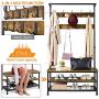 YAHEETECH Industrial Hall Trees with Bench and Coat Rack Entryway Bench with Coat Rack/Hooks/Hanger Stand Sturdy Bench Coat Tree Shoes Shelving Wood and Metal