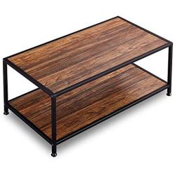 GreenForest Coffee Table Industrial for Living Room Metal Frame Open Shelf Storage, Walnut