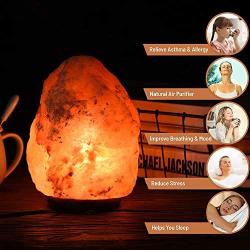 JIC Gem Himalayan Salt Lamp 4.5-6.5 lbs Pink Rock Crystal Natural Hand Carved Home Decor with Dimmer Switch, Wooden Base, 2 Bulbs, 7-8 inch