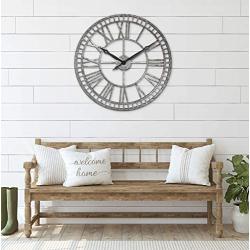 PresenTime & Co Modern Farmhouse Series, Kensington Metal Wall Clock, 24 inch, Galvanized Finish