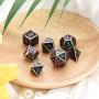 Polyhedral Metal Dices Set Zinc Alloy with Enamel Solid Metal for DND Game, Tabletop RPG, Dungeons and Dragons, Math Teaching, 7 Pieces Dice Set with Black Velvet Bag (Electrophoretic Colorful Black)