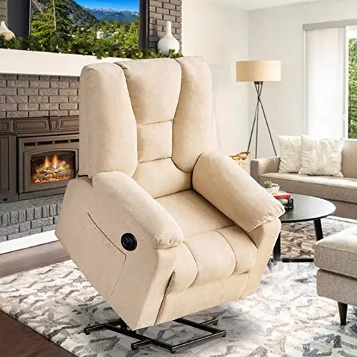 oneinmil Electric Power Lift Recliner Chair, Linen Recliners for Elderly, Home Sofa Chairs with Heat & Massage, Remote Control, 3 Positions, 2 Side Pockets and USB Ports, Light Camel oneinmil Electric Power Lift Recliner Chair, Linen Recliners for Elderly, Home Sofa Chairs with Heat & Massage, Remote Control, 3 Positions, 2 Side Pockets and USB Ports, Light Camel