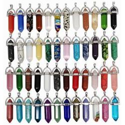 Chenkou Craft Assorted 40pcs Artificial Stone Bullet Shape Healing Pointed Chakra Beads Crystal Stone Charms Pendants for Necklace Jewelry Making Gift