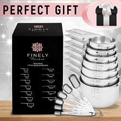 Stainless Steel Measuring Cups and Spoons Set by Finely Polished- 13 Piece Professional Quality Metal Measuring Cups and Metal Measuring Spoons - Measuring Cups Stainless Steel - Measuring Cup Set