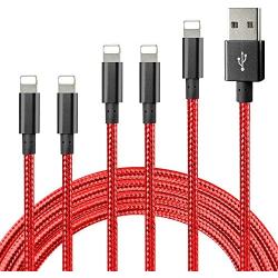 iPhone Charger Cable, CUGUNU 5 Pack[3/3/6/6/10FT] MFi Certified USB Type A to Lightning Cable Nylon Braided Charging Cord Compatible for iPhone X/Max/12/11/8/7/6/6S/5/5S/SE/Plus/iPad - Red