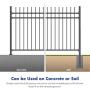 XCEL Black Steel Anti-Rust Fence Panel - Sharp End Pickets - 6.5ft W x 5ft H - Easy Installation - for Residential, Outdoor, Yard, Garden, Swimming Pool, on Concrete or Soil, 3-Rail, One Post included